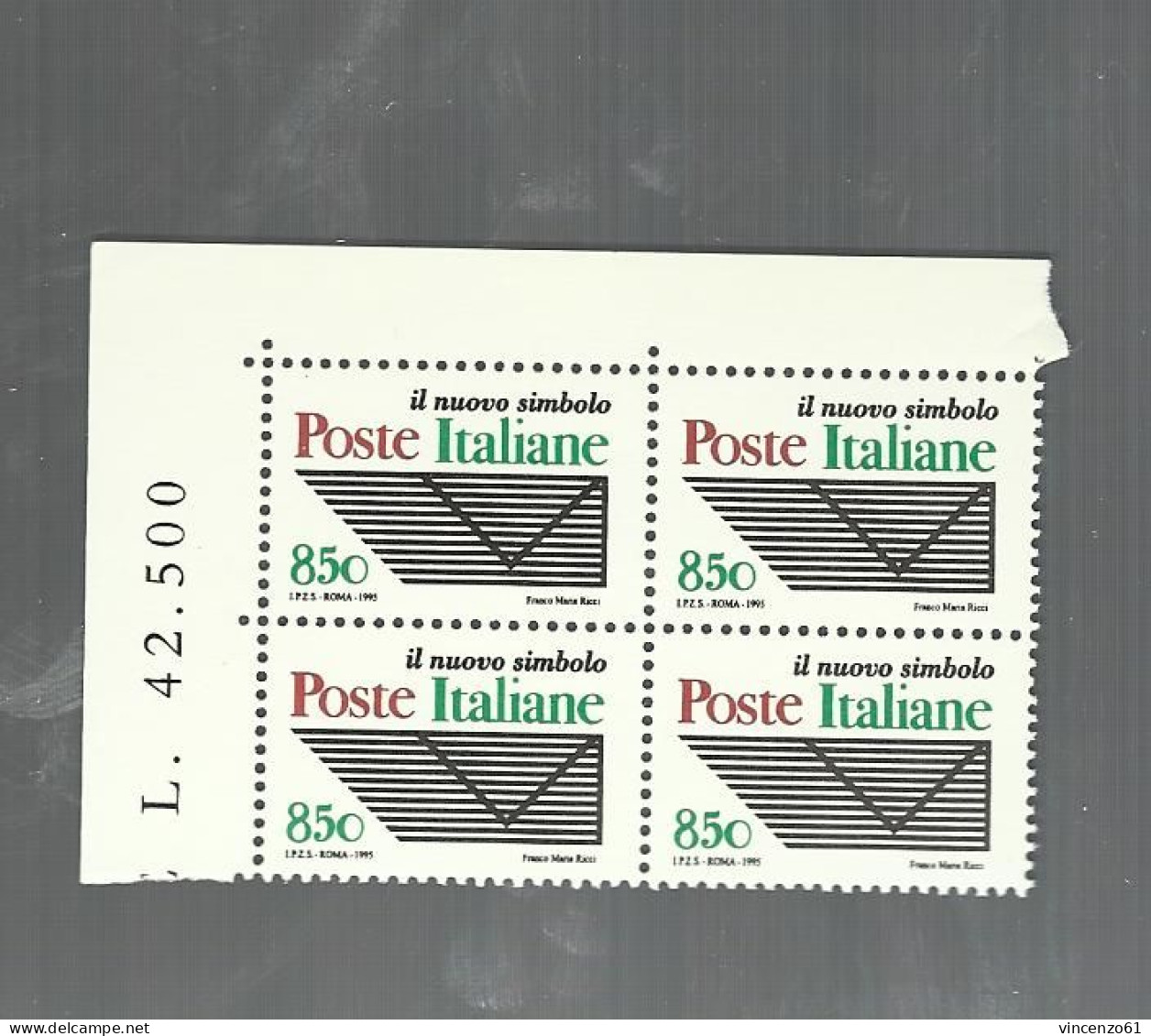 QUARTINA BLOCK ITALIA 1995 POSTE ITALIANE NUOVO LOGO POSITIVO - Posta