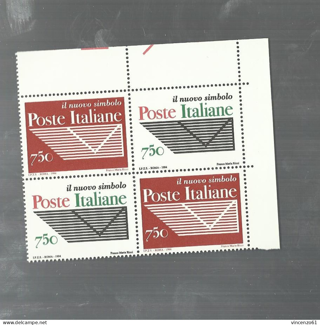 QUARTINA BLOCK ITALIA 1995 POSTE ITALIANE NUOVO LOGO POSITIVO - Posta