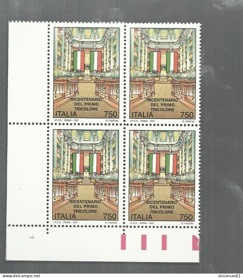 QUARTINA BLOCK ITALIA 1997 BICENTENARIO BANDIERA ITALIANA PRIMO TRICOLORE - Stamps