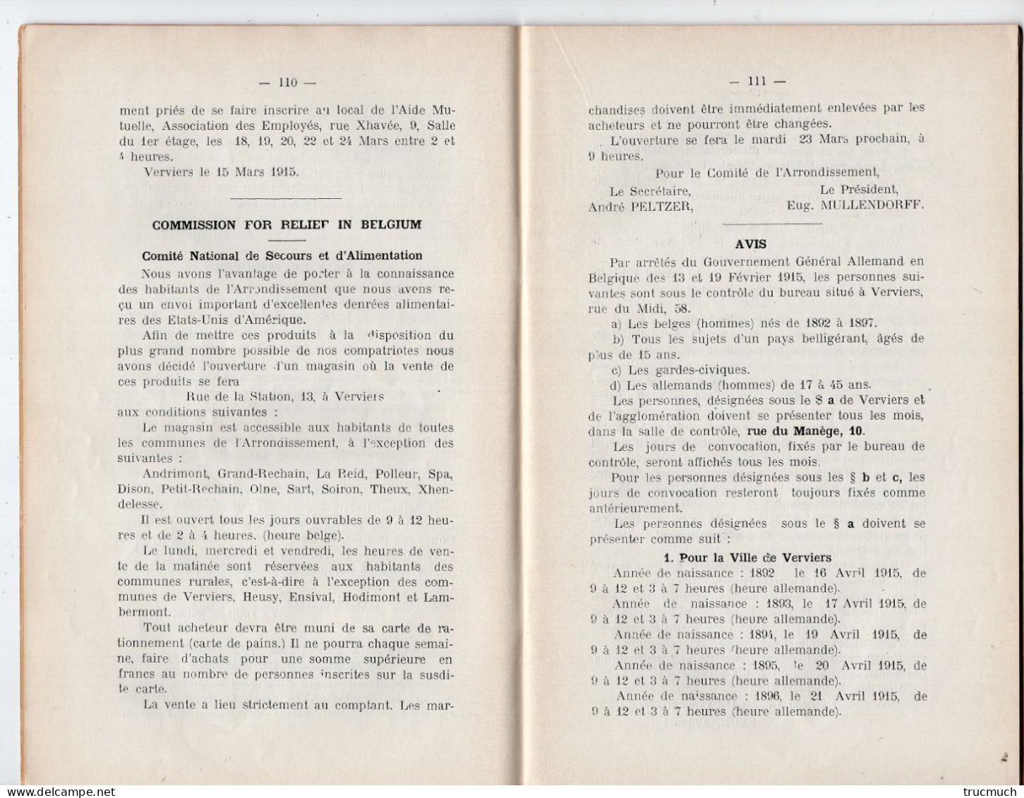 1914 VERVIERS Guerre 14/18 Occupation Allemande Proclamations & Publications Civiles & Militaires 1915 - War 1914-18