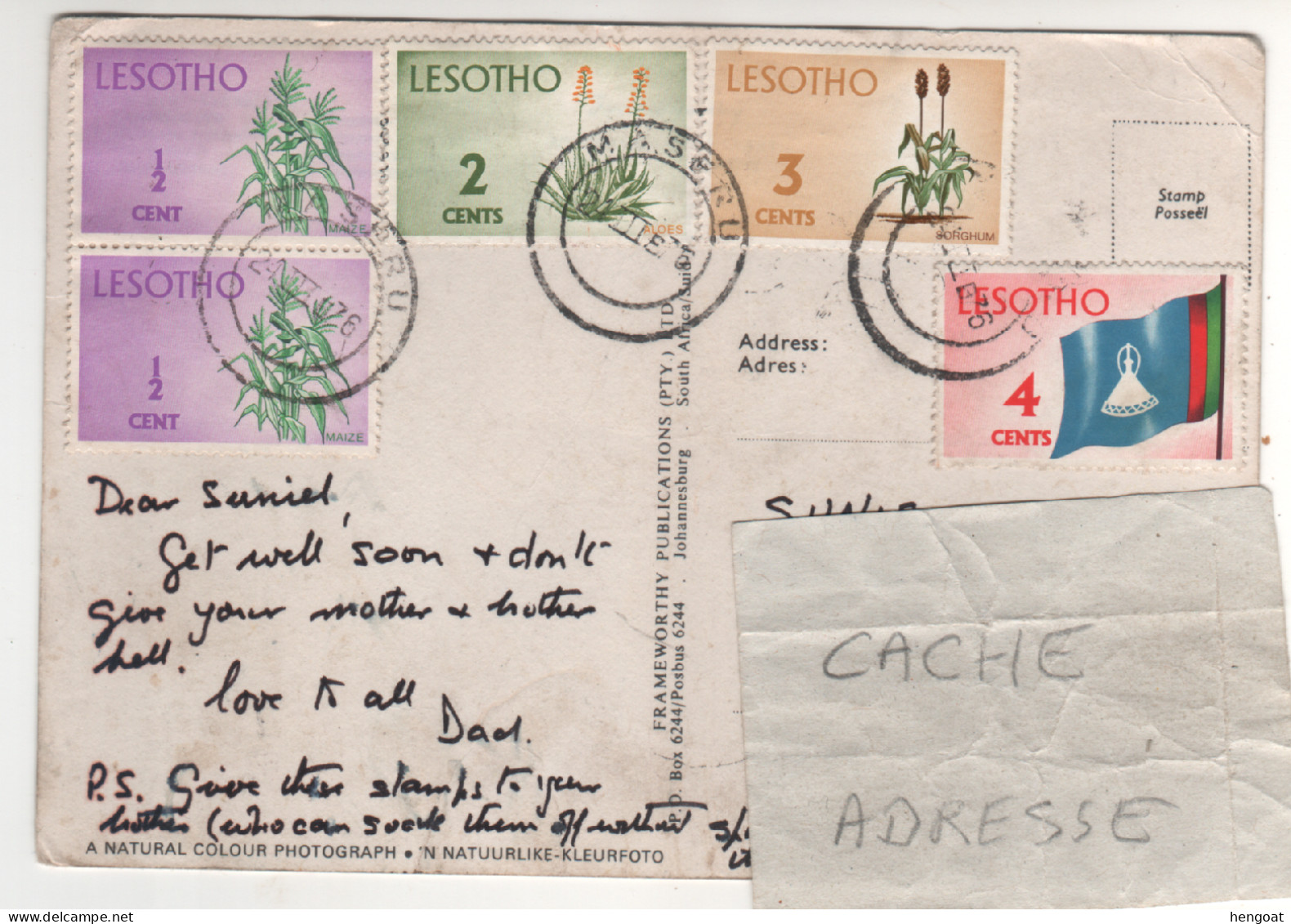 Timbres , Stamps " Fleurs : Maïs , Aloe , Sorgho ; Drapeau National ( Abimé ) " Sur CP , Carte , Postcard Du 24/03/76 - Lesotho (1966-...)