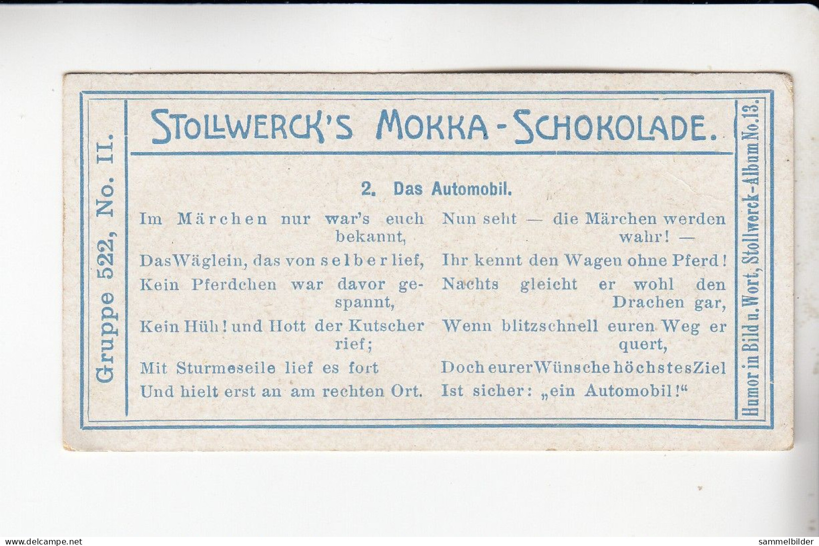 Stollwerck Album No 13 Sport Das Automobil    Grp 522 #2 Von 1912 - Stollwerck