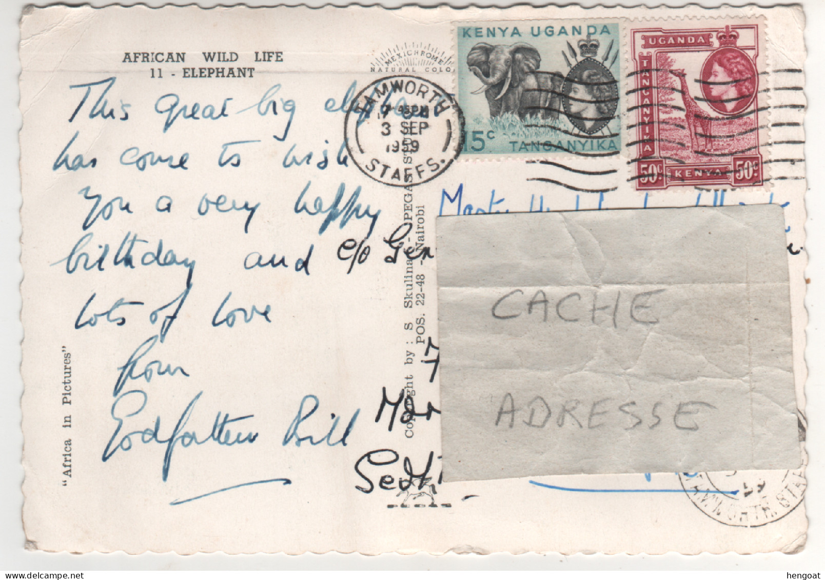 Timbres , Stamps " éléphant , Girafe " Sur CP , Carte , Postcard Du 03/09/59 - Kenya, Oeganda & Tanganyika