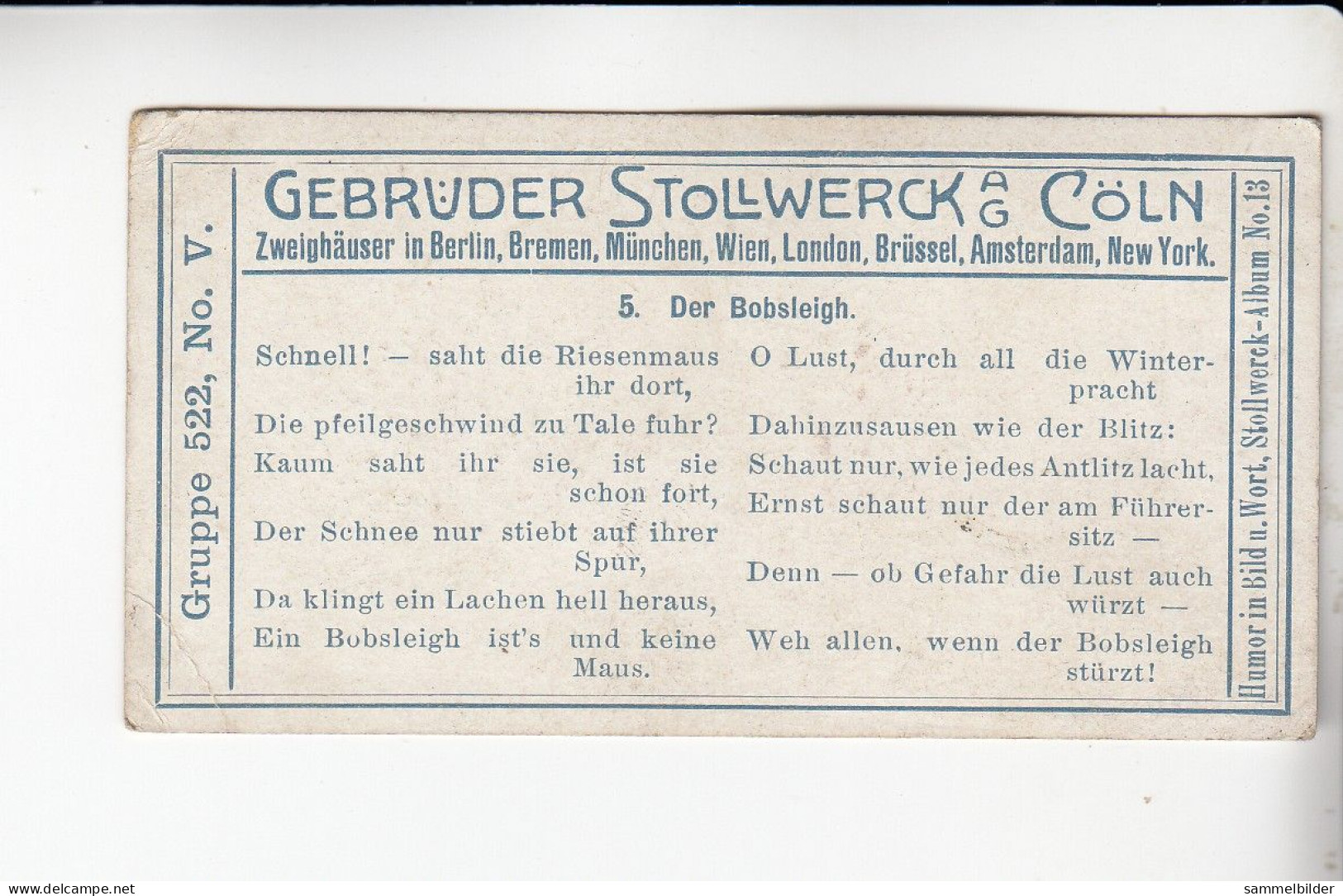 Stollwerck Album No 13 Sport Der Bobsleigh   Grp 522 #5 Von 1912 - Stollwerck