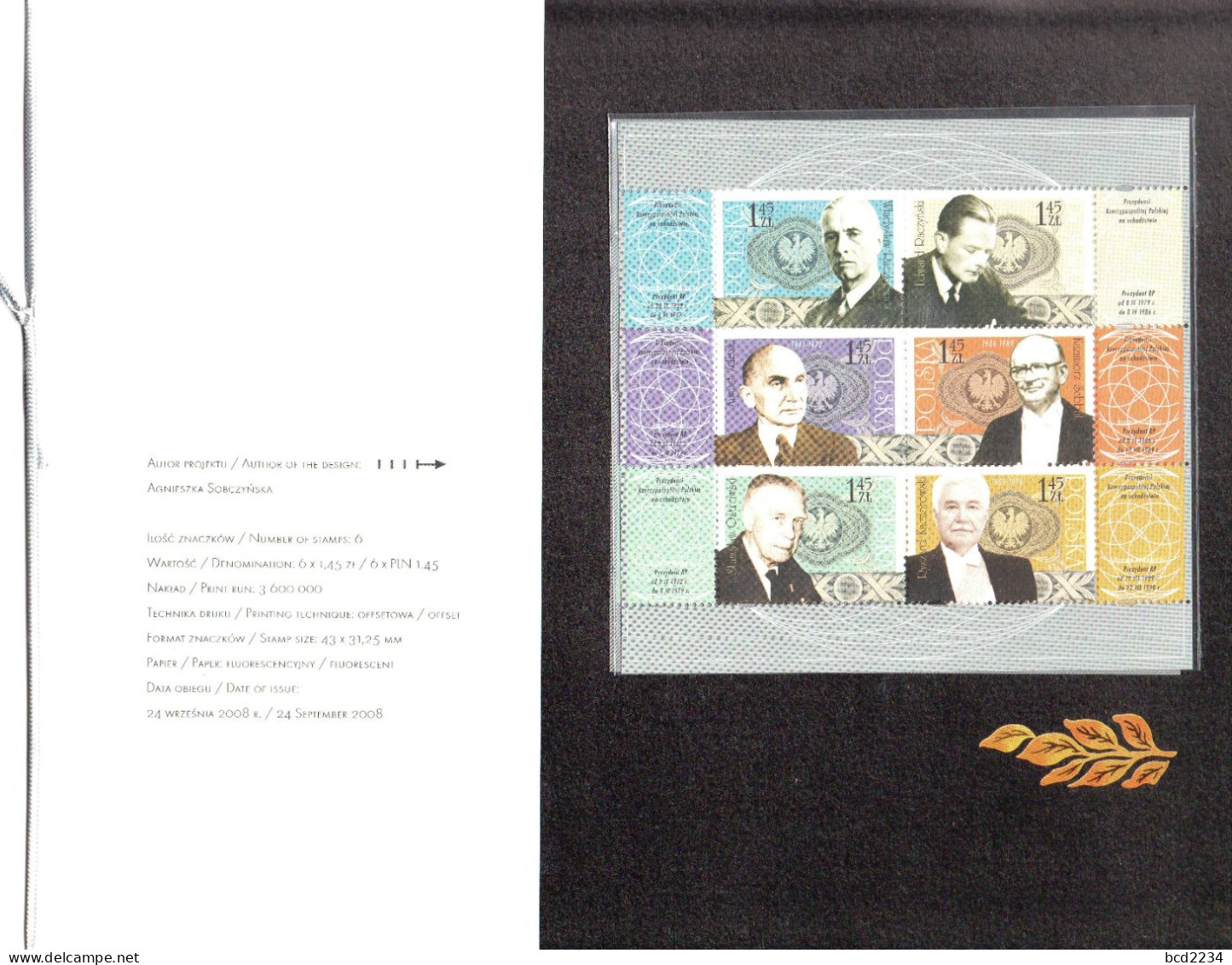 POLAND 2010 POLISH POST OFFICE LIMITED EDITION FOLDER: 20TH ANNIVERSARY PRESIDENTS INSIGNIA WALESA NOBEL BLOK 212 Cp1555