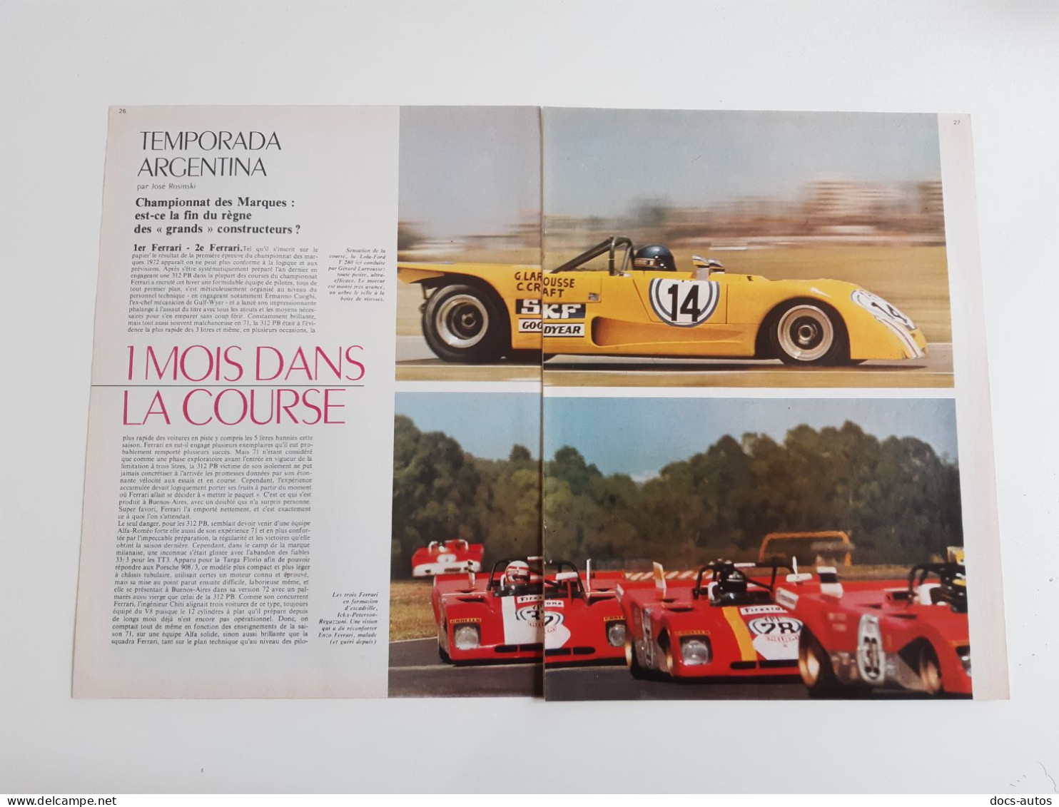 Course Temporada Argentina - Coupure De Presse Automobile De 1972 - Andere & Zonder Classificatie