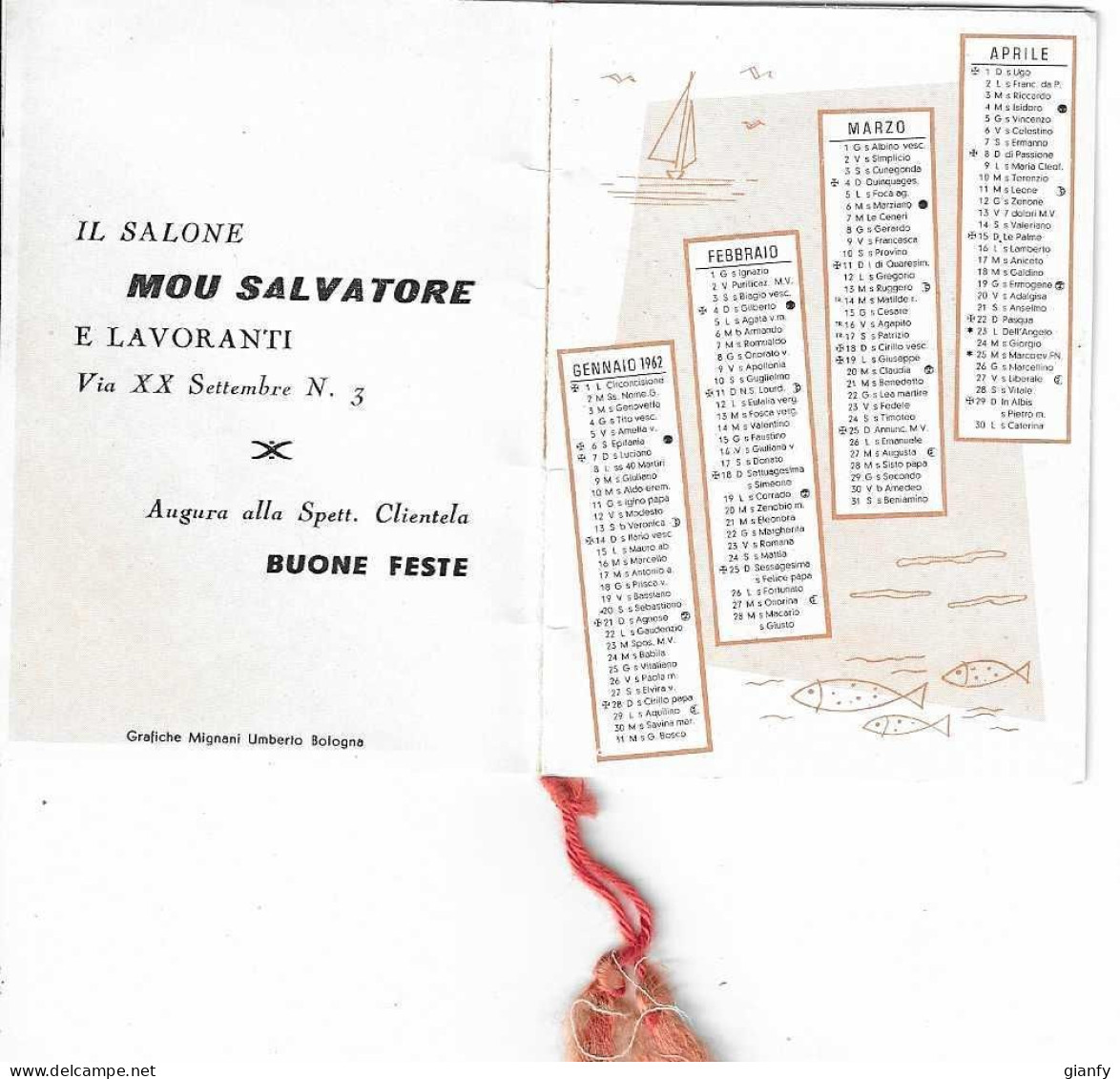 CALENDARIETTO DA BARBIERE "AL MARE" 1962 SALONE MOU SALVATORE CAGLIARI SARDEGNA - Small : 1961-70