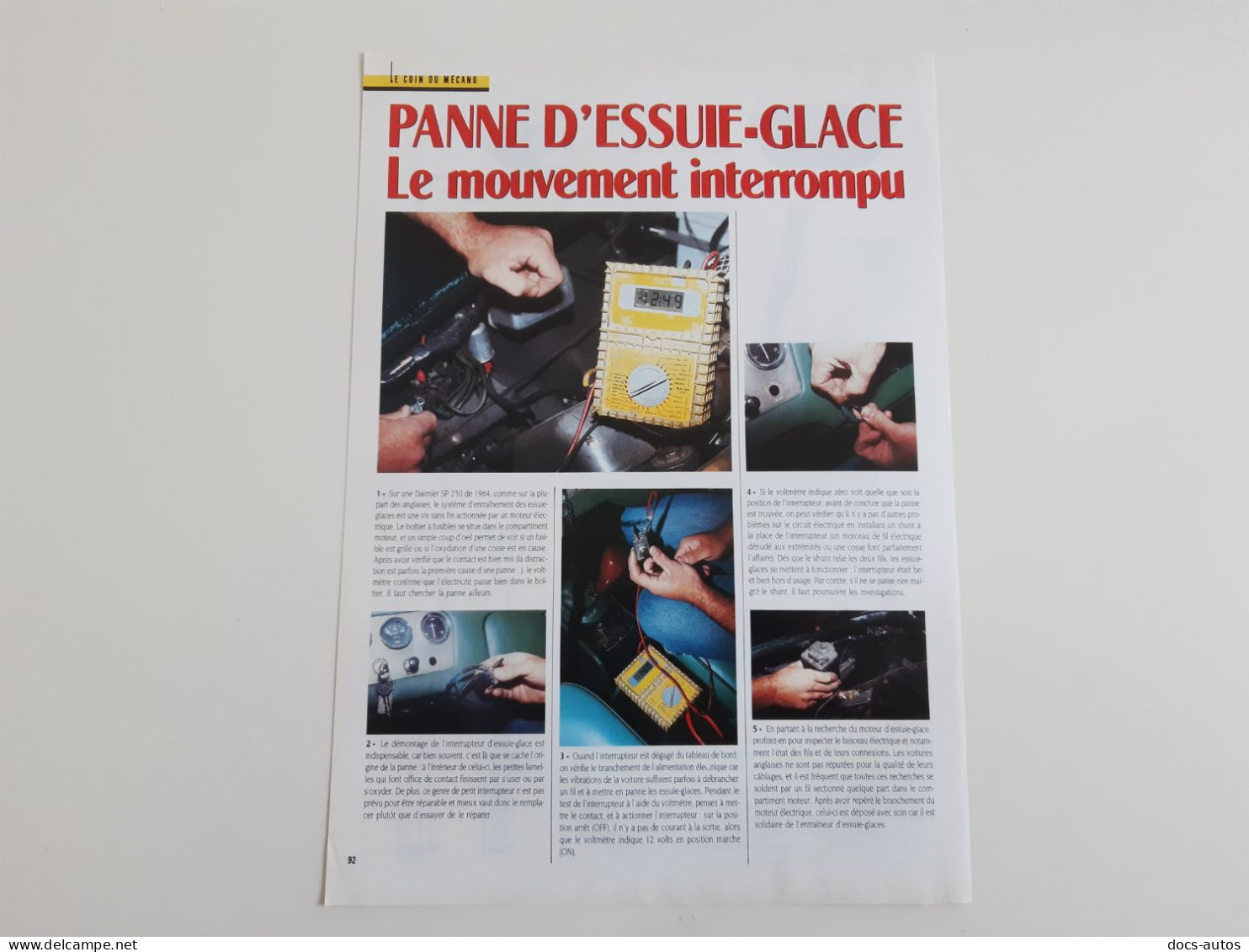 Panne D'essuie Glace - Coupure De Presse Technique - Autres & Non Classés