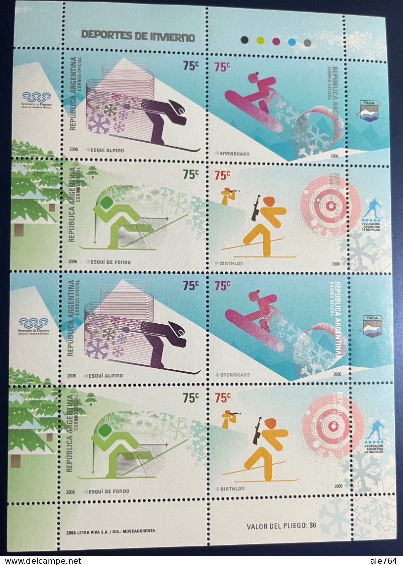 Argentina 2006 Block Winter Sports, GJ 3538/41 (Hb 173), Sc 2394, MNH. - Nuovi