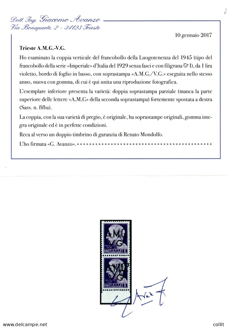 AMG.VG. Lire 1 Varietà Parziale Doppia Stampa - Solo 3 Esemplari Noti - Mint/hinged