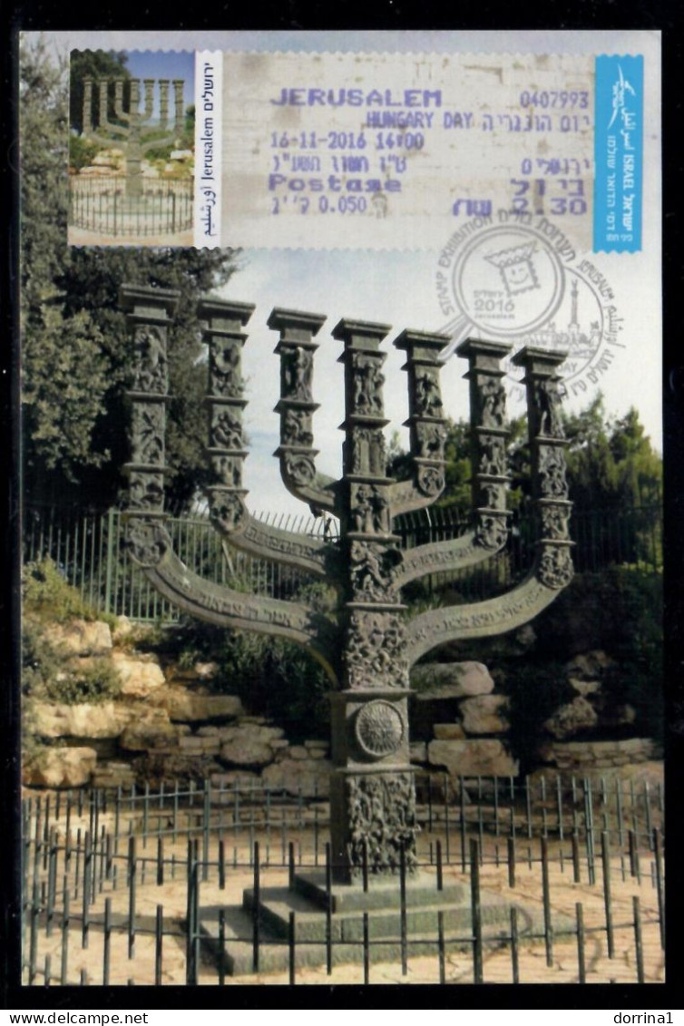 Jerusalem Israel ATM 2016 - Stamp Exhibition Jewish Judaica The Knesset Lamp PC - Cartas & Documentos