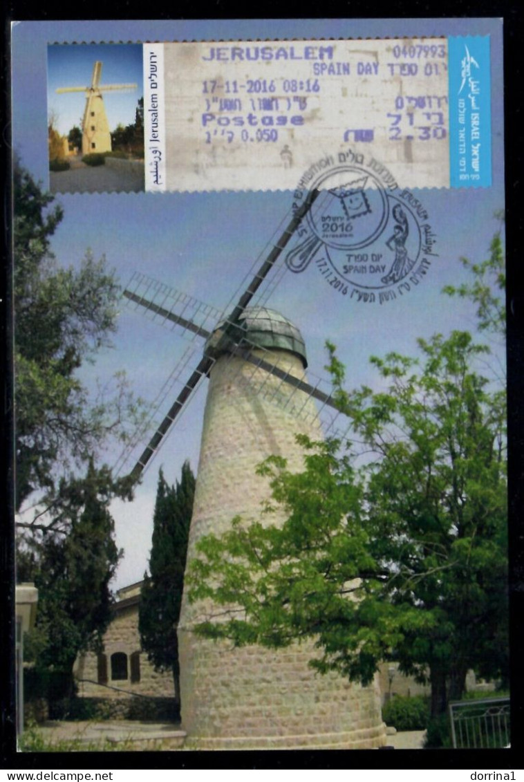 Jerusalem Israel ATM 2016 - Stamp Exhibition The Windmill Postcard - Cartas & Documentos