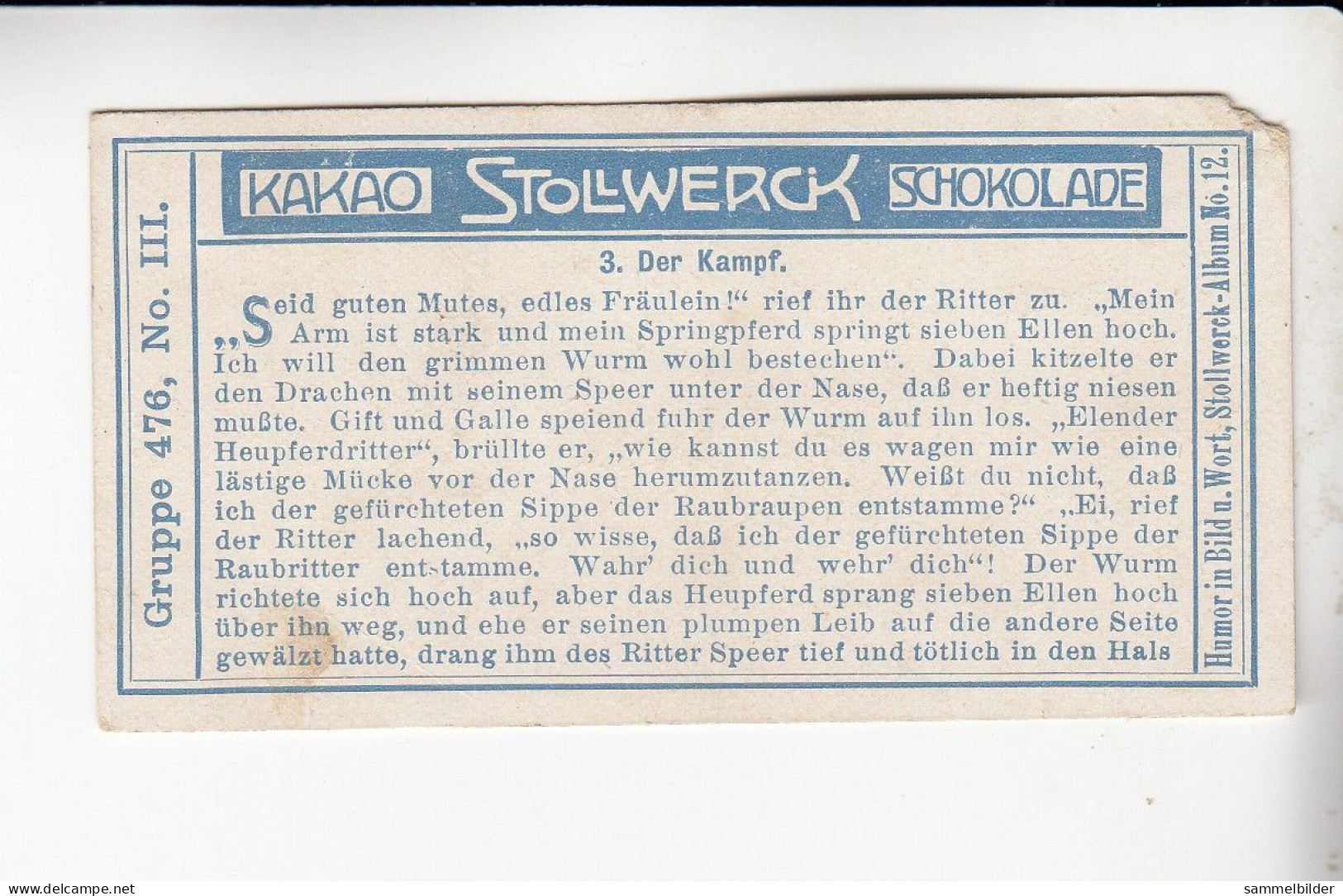 Stollwerck Album No 12 Ritter Ewald  Der Kampf Grp 476 #3 Von 1911 - Stollwerck