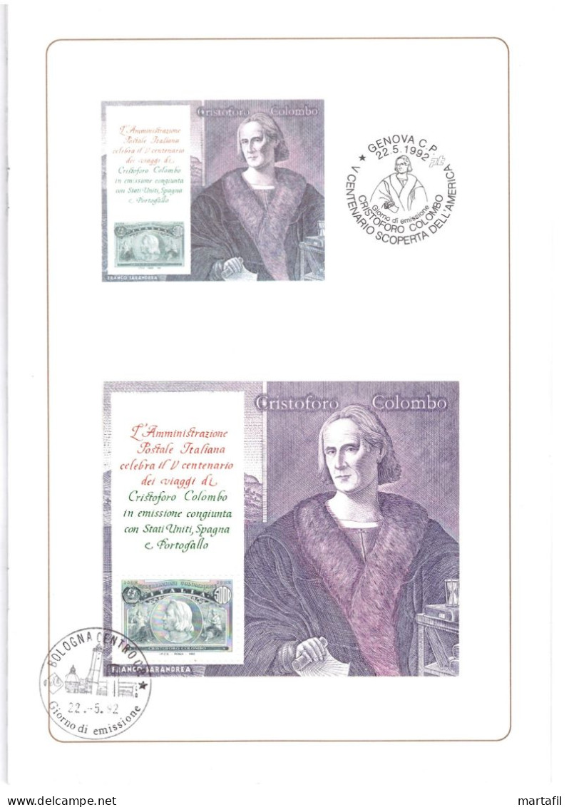 1992 Repubblica Italia BOLLETINO 6 BF celebrativi di Cristoforo Colombo nel 5° ann. della scoperta dell'America