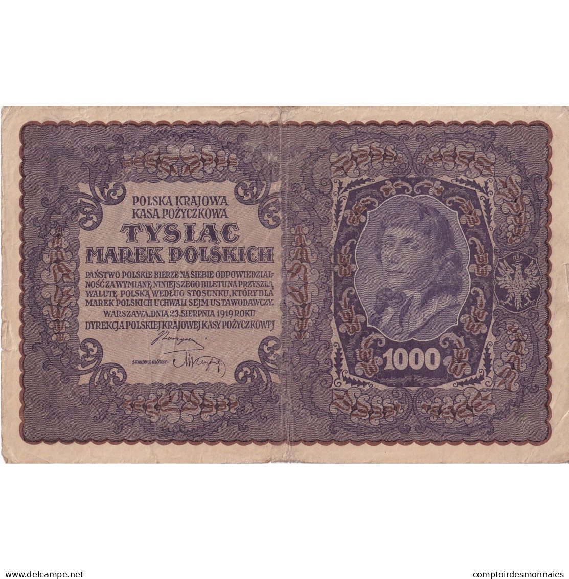 Billet, Pologne, 1000 Marek, 1919, 1919-08-23, KM:29, TB+ - Polonia