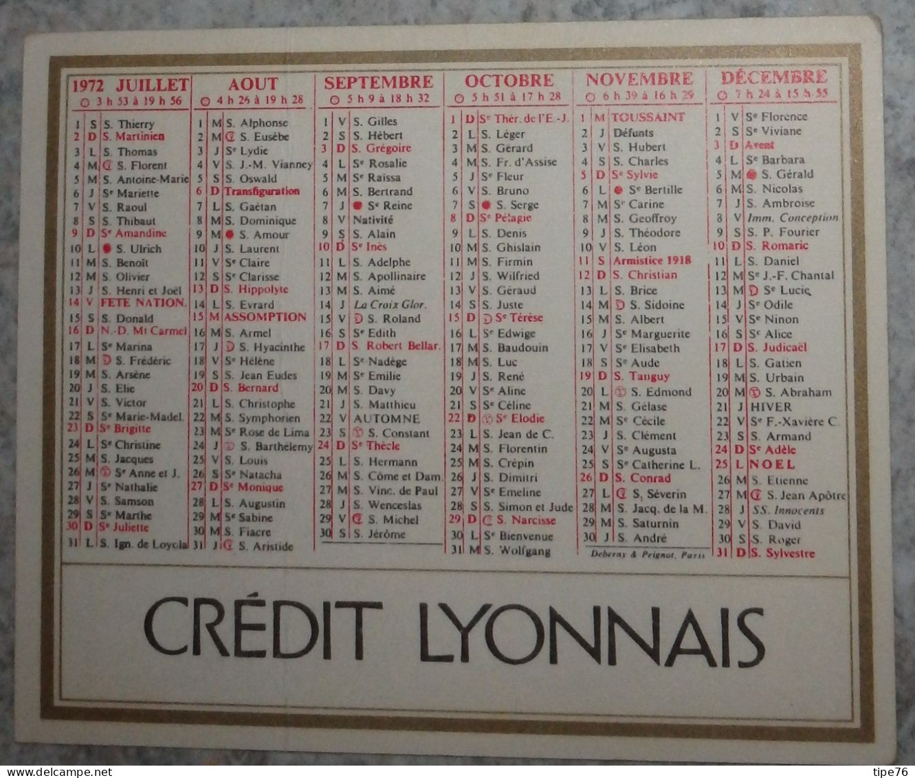 Petit Calendrier De  Poche 1972  Banque  Crédit Lyonnais - Formato Piccolo : 1971-80