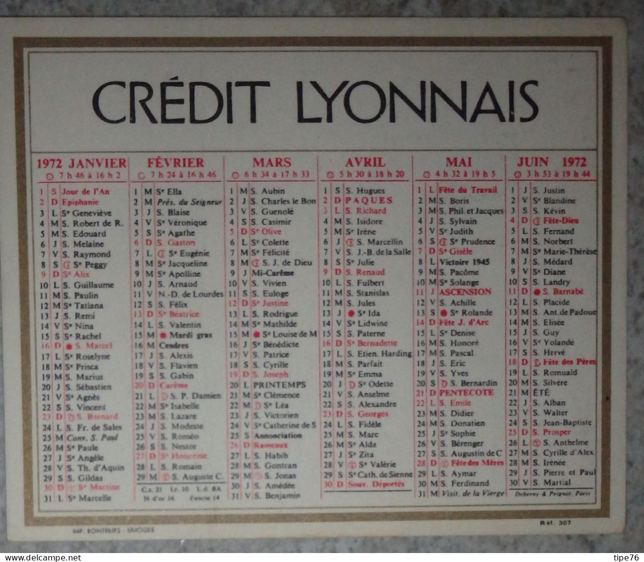 Petit Calendrier De  Poche 1972  Banque  Crédit Lyonnais - Klein Formaat: 1971-80