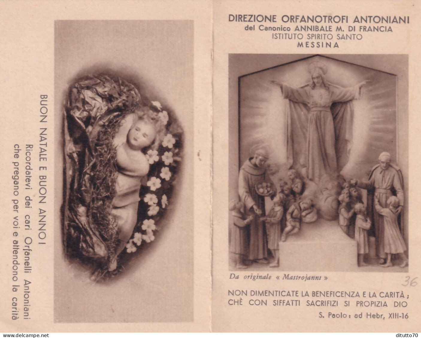 Calendarietto - Direzione Orfanotrofi Antoniani - Messina - Anno 1936 - Formato Piccolo : 1921-40