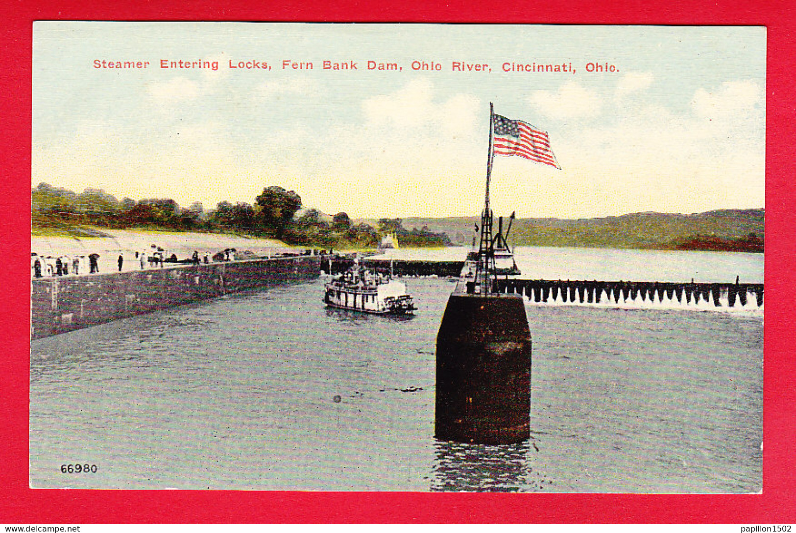 E-Etats Unis-76P90  CINCINNATI, Steamer Entering Locks, Cpa Colorisée BE - Cincinnati