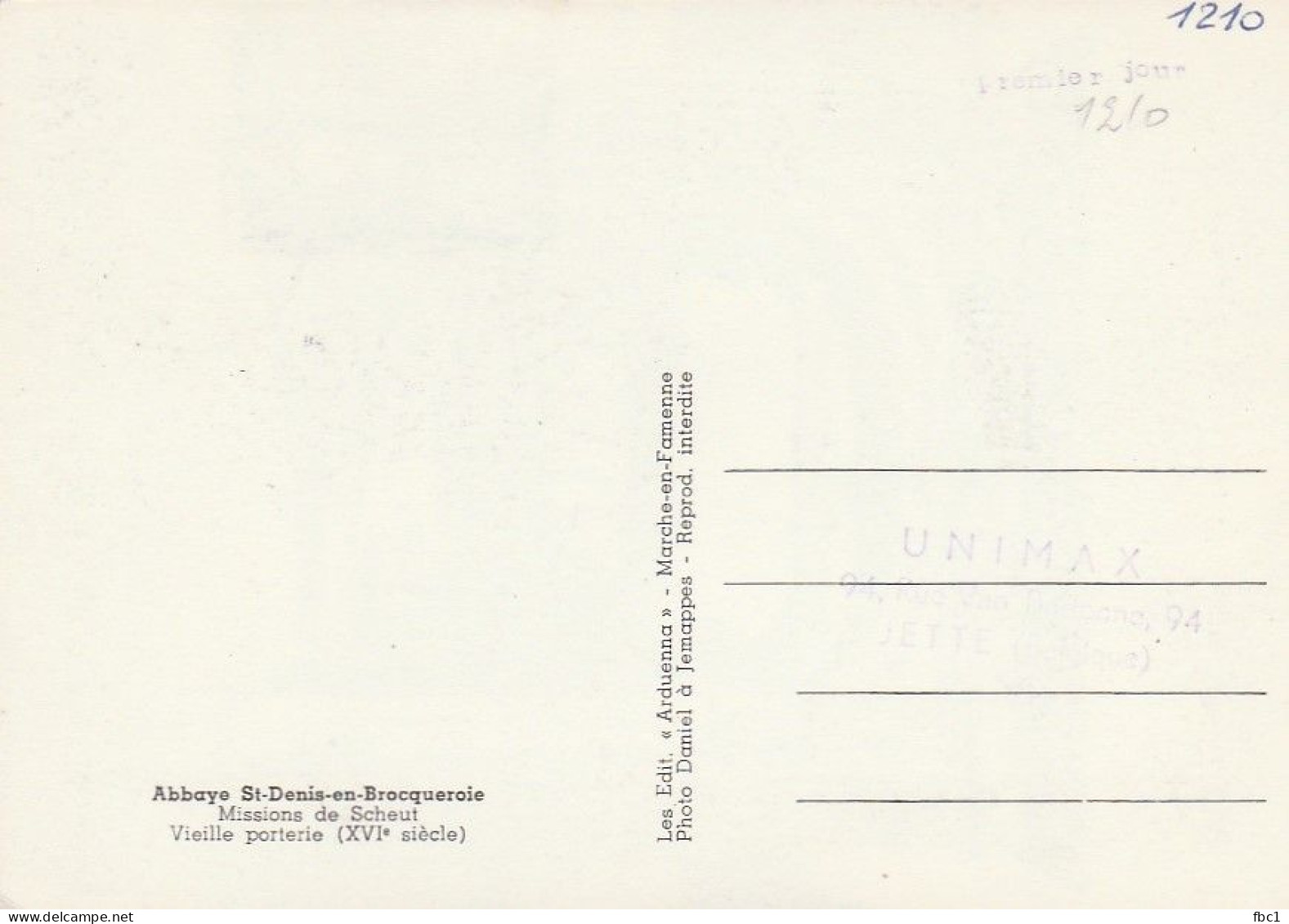 Carte Maximum - Belgique - 1960 - Abbaye St Denis En Brocqueroie (N°1210) - 1951-1960