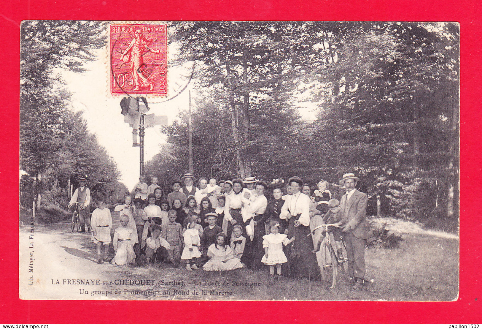 F-72-La Fresnaye Sur Chedouet-01A104 Forêt De Perseigne, Groupe De Promeneurs Au Rond De La Marette, Cpa  - La Fresnaye Sur Chédouet