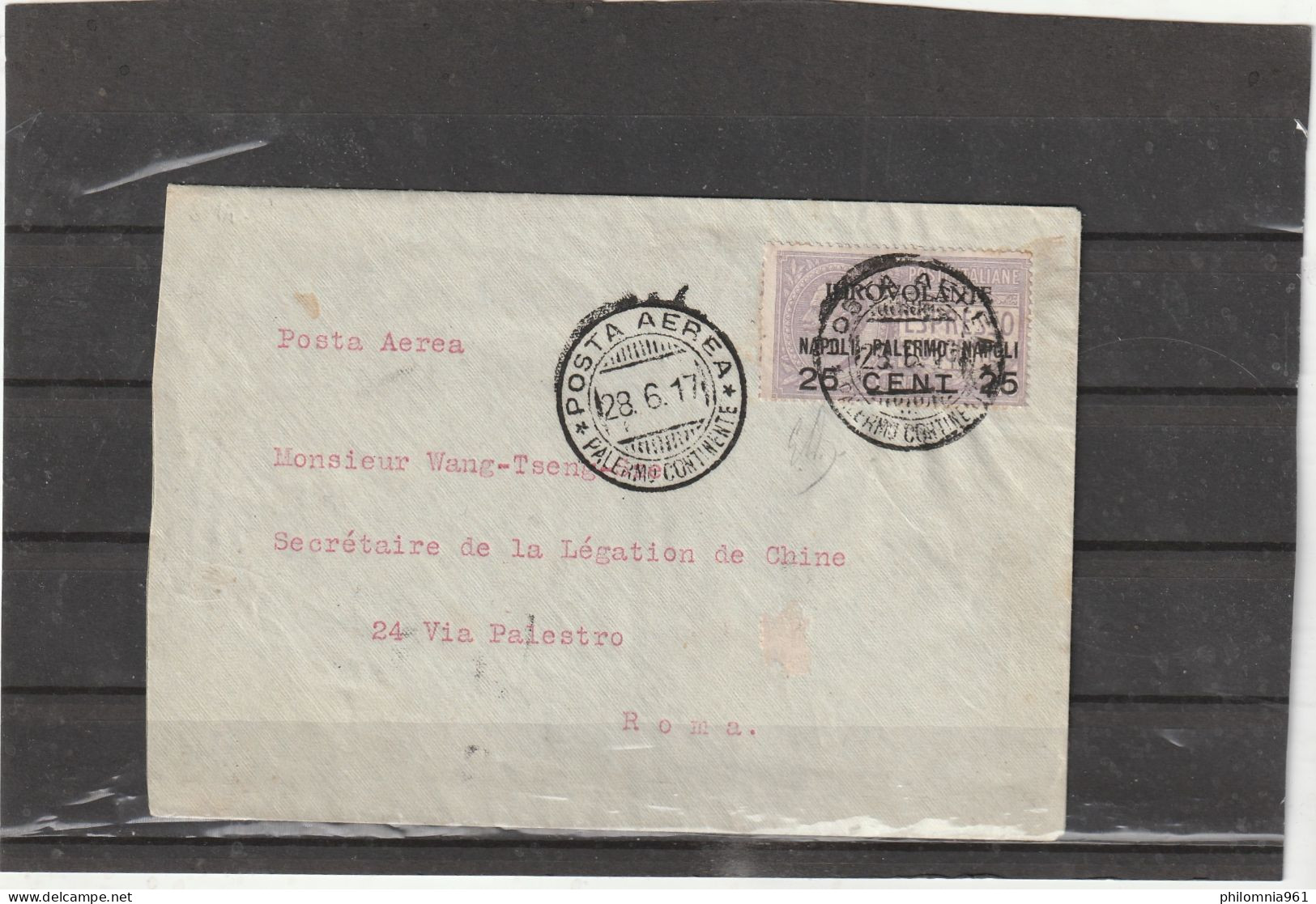 Italy FIRST FLIGHT COVER Palerom-Rome 1917 - Poststempel (Flugzeuge)
