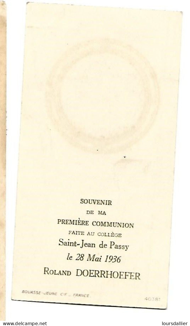 28 Mai 1936 Roland DOERRHOEFER Souvenir De La Communion Solennelle Collège St Jean De Passy  69 - Kommunion Und Konfirmazion