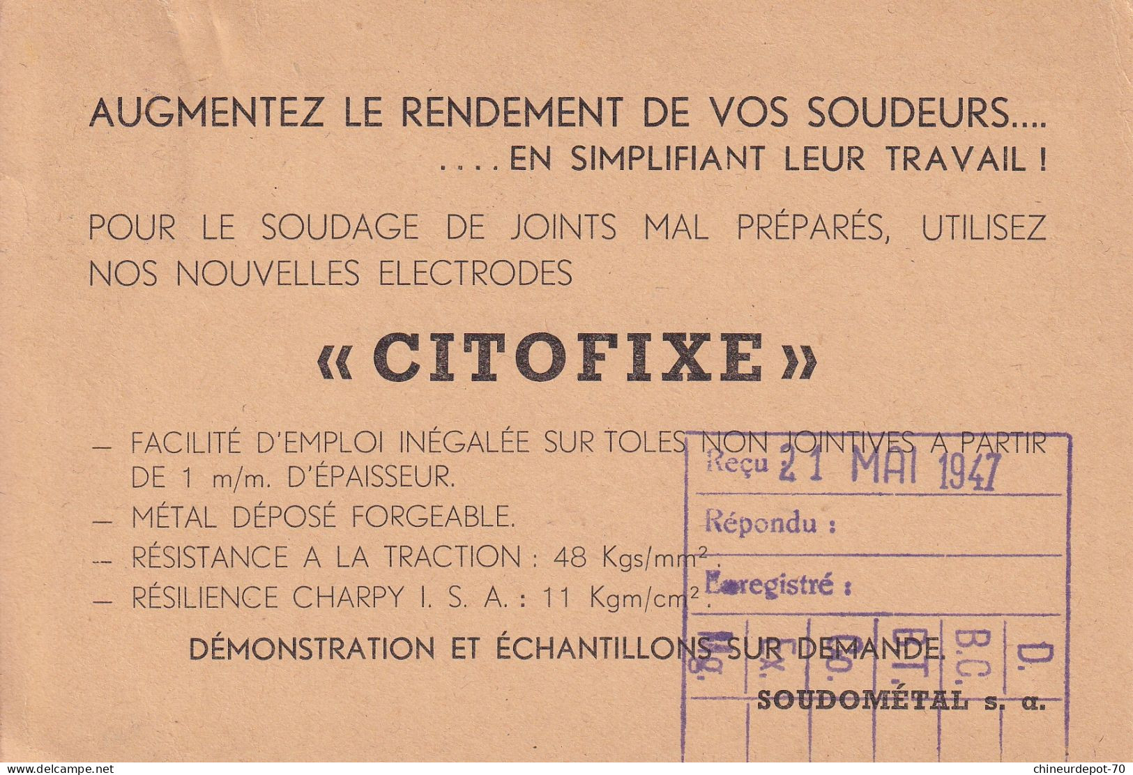 SOUDOMÉTAL S.a.     électrodes Matériel Et Accessoires Pour Pour Soudure électrique  Forest 1947 - Oblitérés