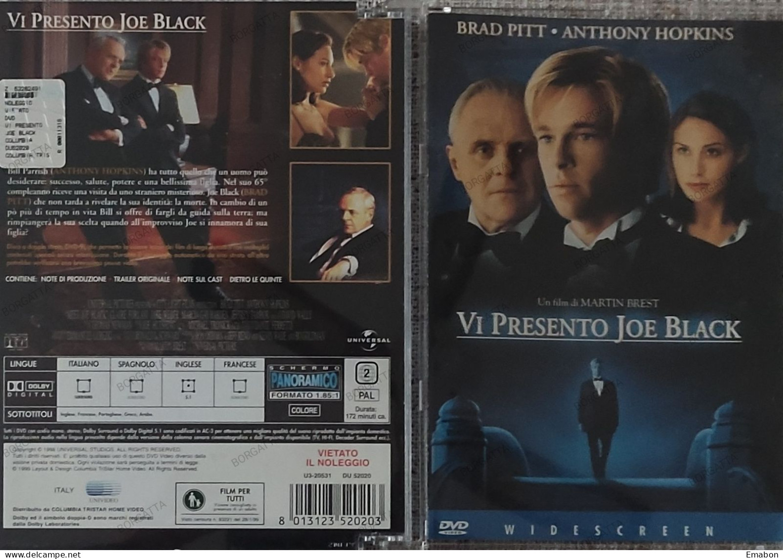 BORGATTA - FANTASTICO - Dvd " VI PRESENTO JOE BLACK "- PITT, HOPKINS - COLUMBIA 1999 -  USATO In Buono Stato - Mystery