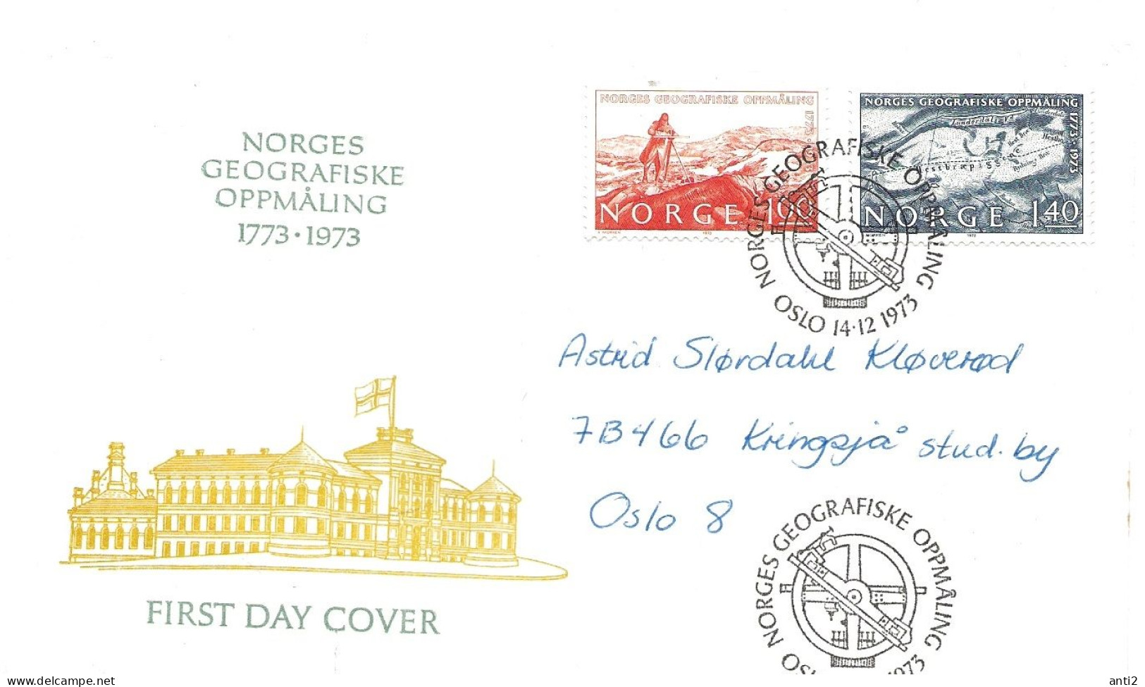 Norge Norway 1973 200th Anniversary Of Geographic Surveying  Mi 674 - 675  - FDC - Lettres & Documents