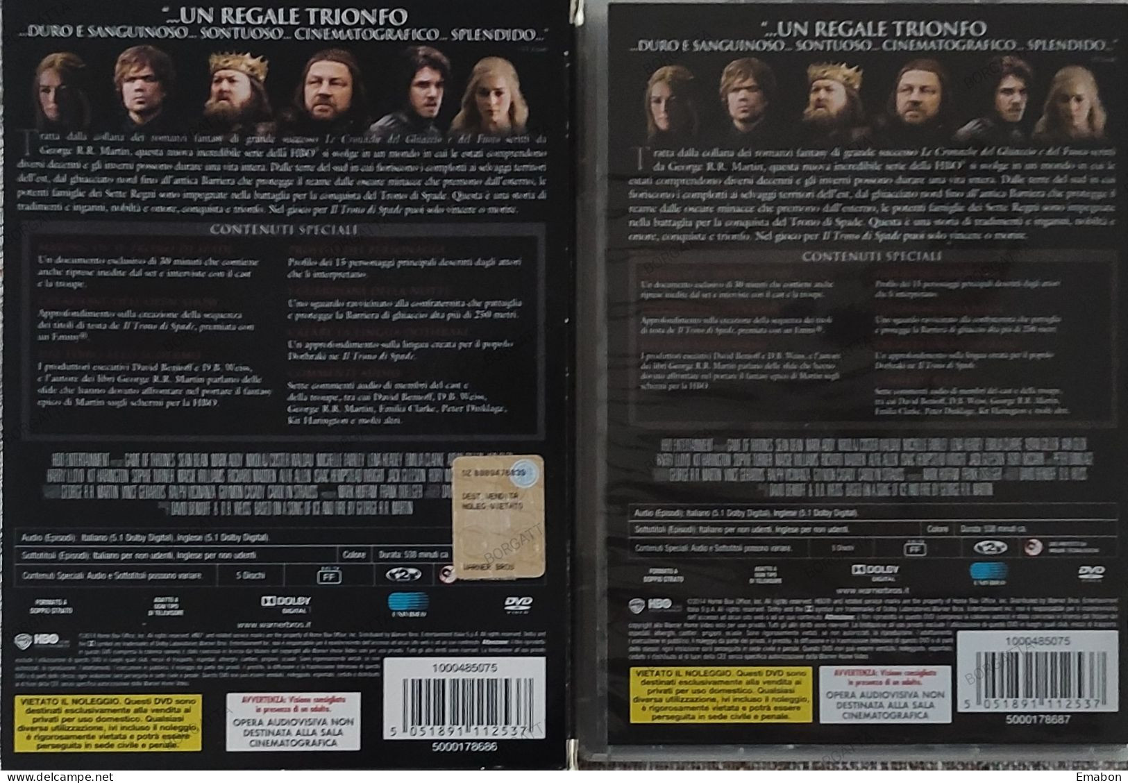 BORGATTA - FANTASTICO - BOX 5 Dvd " IL TRONO DI SPADE PRIMA STAGIONE "-  - HBO 2014 -  USATO In Buono Stato - Fantastici