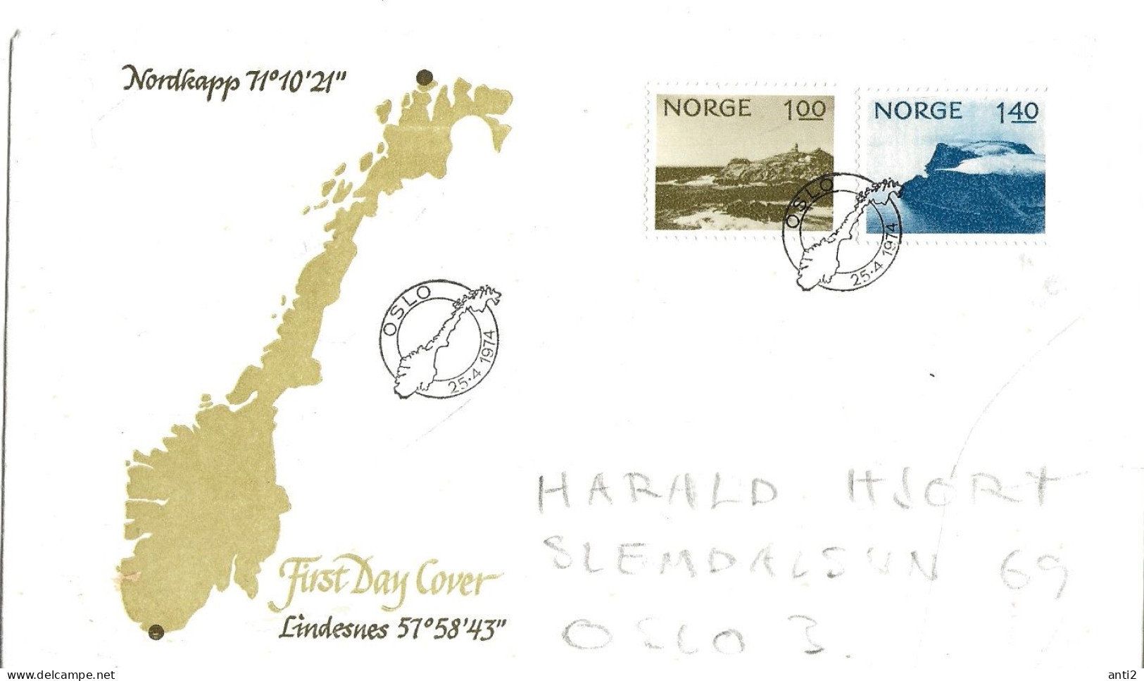 Norway Norge 1974 Tourism. Lindesnes, Southernmost Place Norway. North Cape, Northernmost Place  MI 679 - 680 , FDC - Briefe U. Dokumente