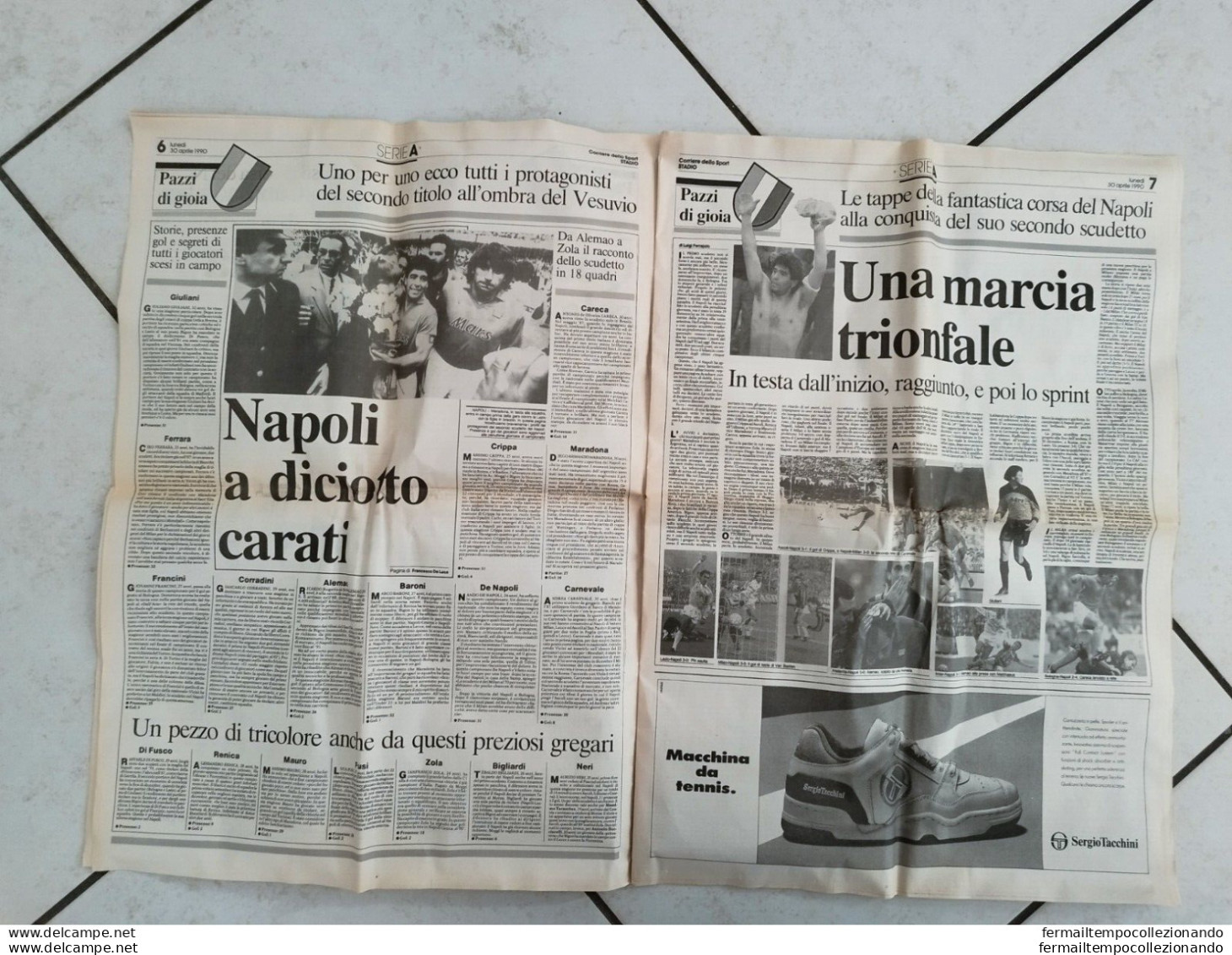 br giornale  corriere dello sport pazzi di gioia scudetto 1990 maradona