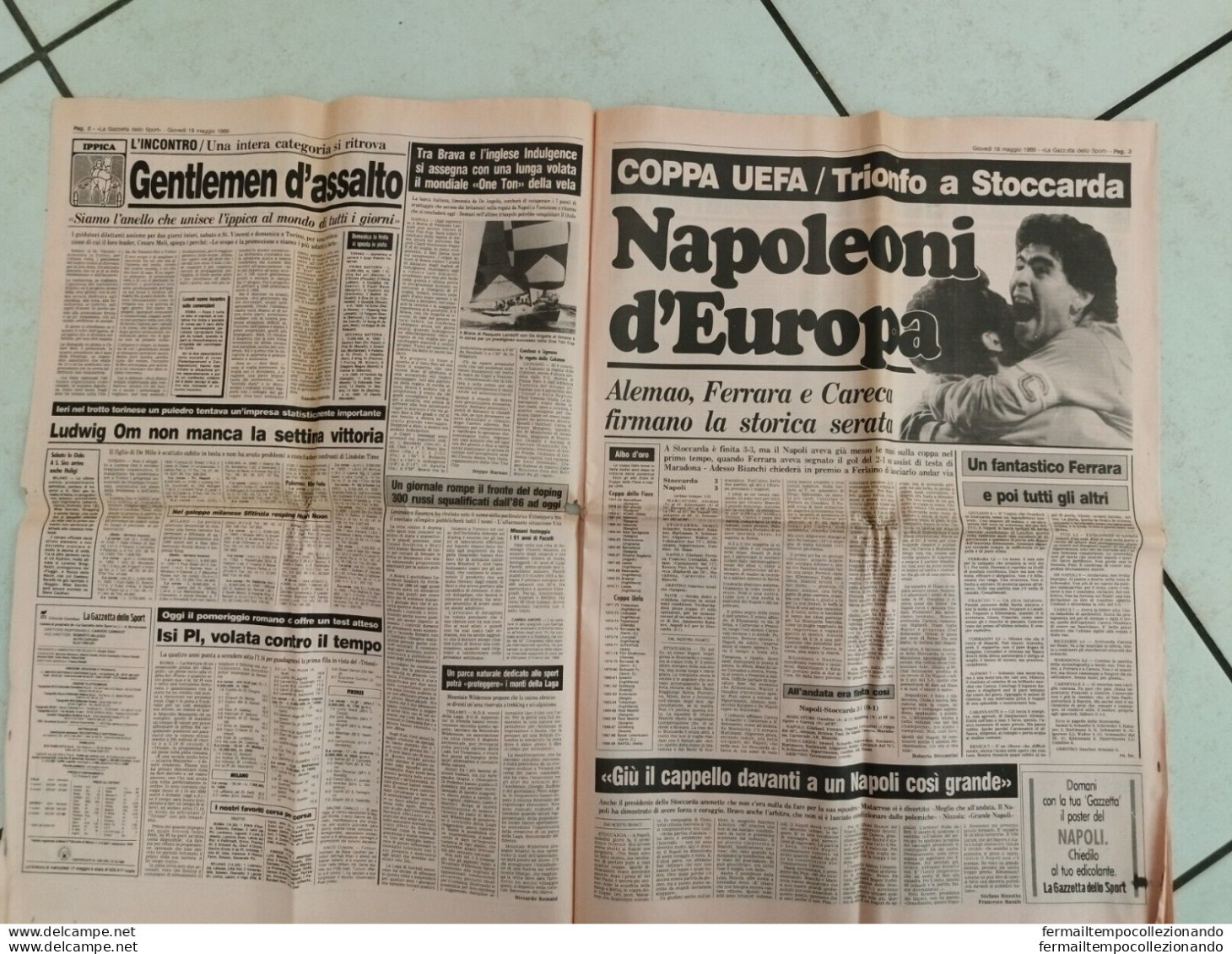 br giornale gazzetta dello sport napoli e' tua! conquista della coppa uefa 1989