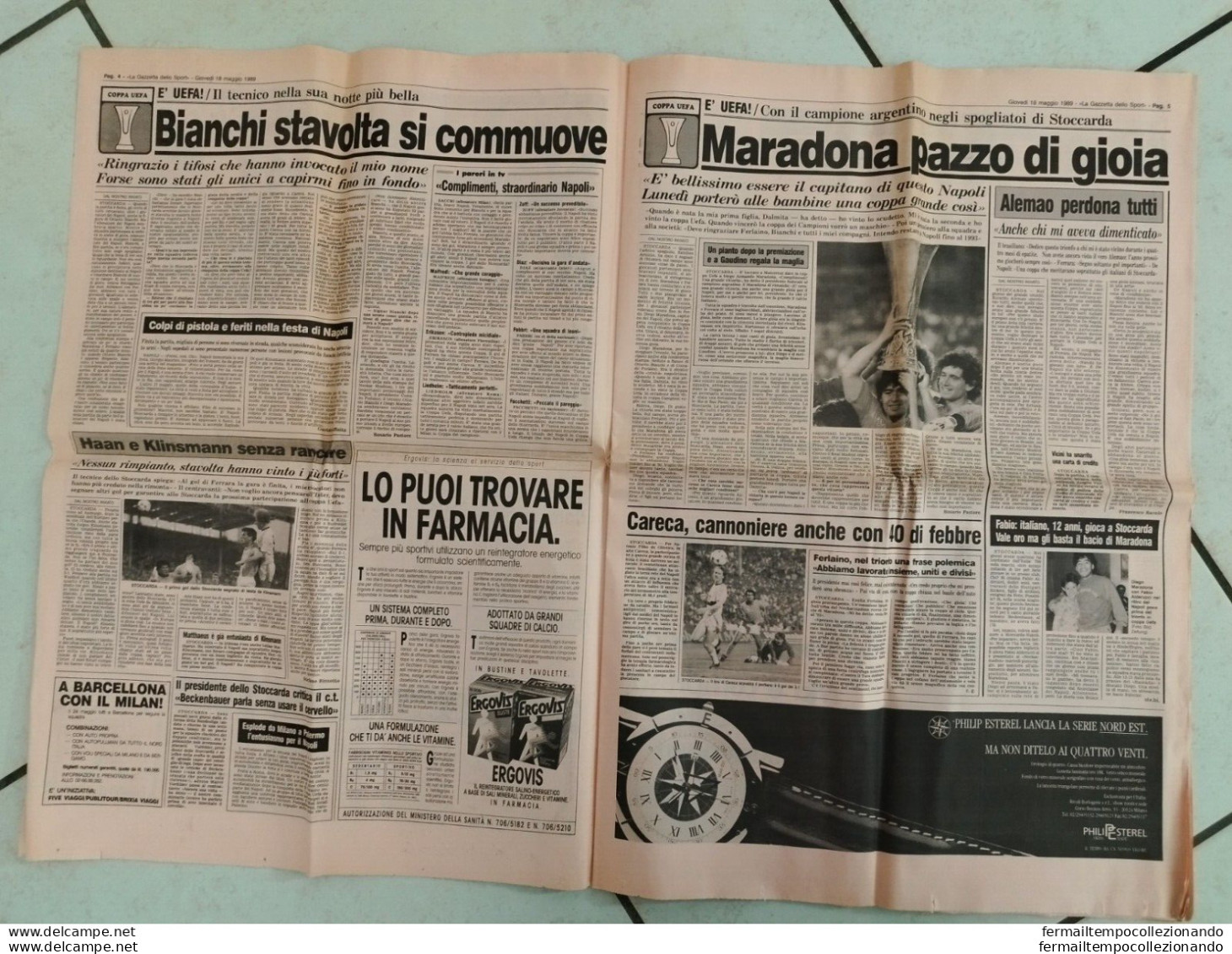 br giornale gazzetta dello sport napoli e' tua! conquista della coppa uefa 1989