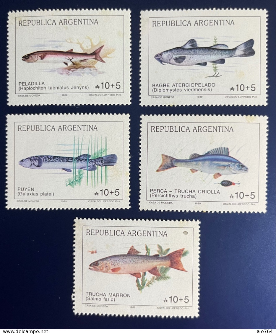 Argentina 1989 Peces , GJ 2446/50, Sc B 137/41, Mi 1972/6, MNH.MNH. - Neufs