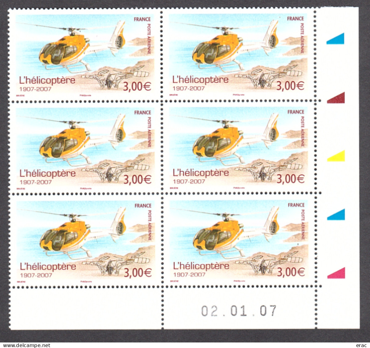 France - Bloc De 6 Daté 02.01.07 Du PA N° 70 - Neuf ** - L'hélicoptère - Airmail