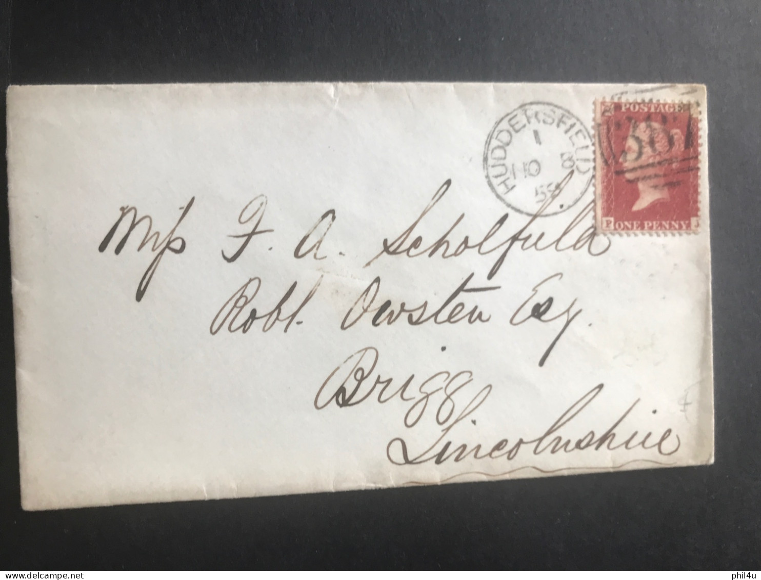 1858-67 QV 2 GB 1d Red Perf Shifted’ 387-1211 Post Mark See - Lettres & Documents