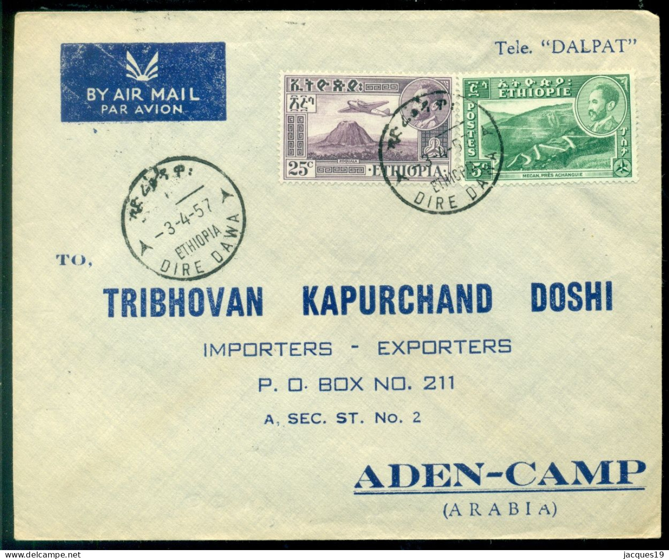 Ethiopia 1957 Airmail Cover To Aden-Camp Mi 244 And 310 - Ethiopie