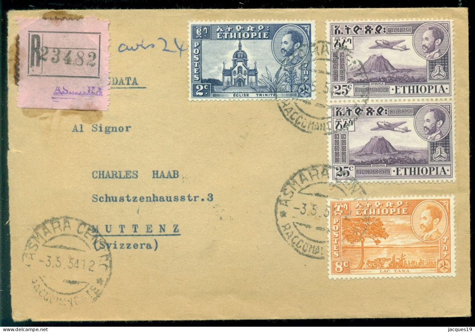 Ethiopia 1954 Registered Cover To Switserland Mi 242, 245 And 310 (2) - Ethiopie