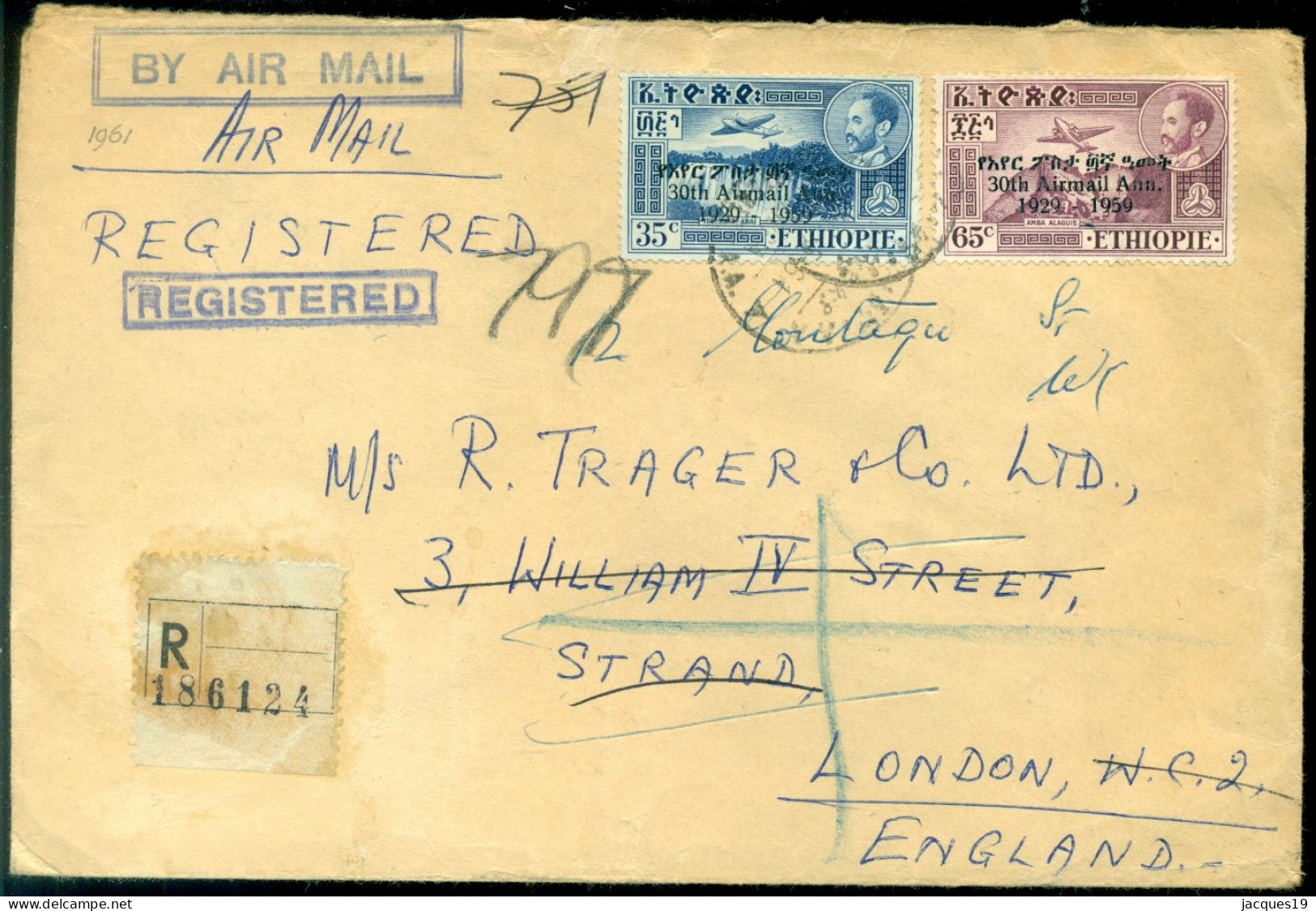 Ethiopia 1961 Registered Airmail Cover To London Mi 386 And 387 - Ethiopie