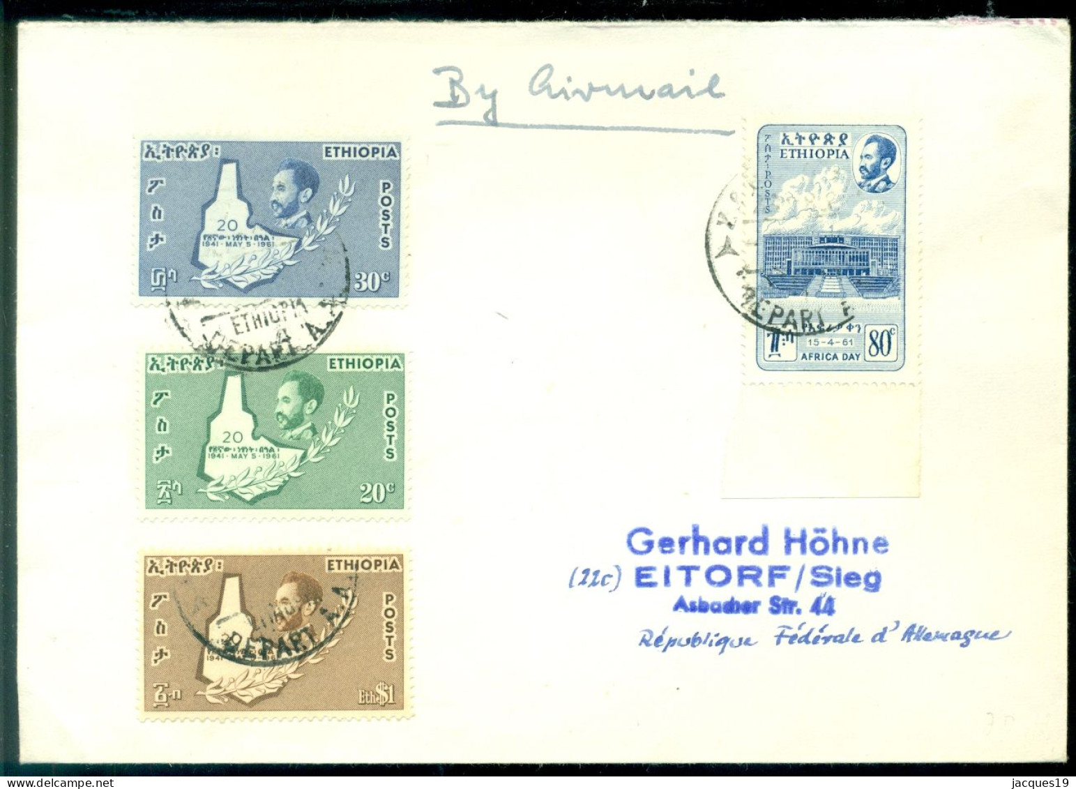 Ethiopia 1961 Airmail Cover To Germany With Mi 404 And Series 20th Anniv. Liberation From Italy 405-407 - Etiopia