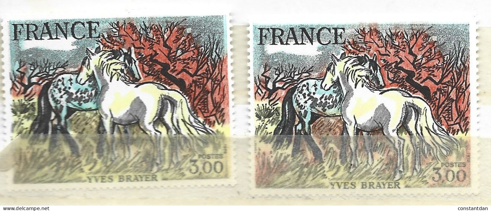 FRANCE N° 2023 3F ORANGE BLEU ET JAUNE CHEVAUX DE BRAYER HERBES JAUNES NEUF SANS CHARNIERE - Unused Stamps