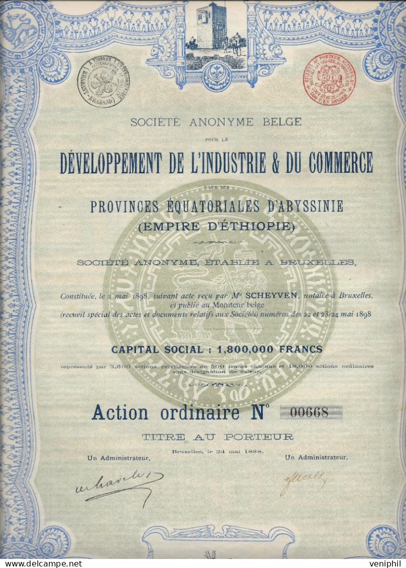 SOCIETE BELGE DEVELOPPEMENT DE L'INDUSTRIE ET DU COMMERCE-PROVINCES EQUATORIALES D'ABYSSINIE -EMPIRE D'ETHIOPIE -1898 - Andere & Zonder Classificatie