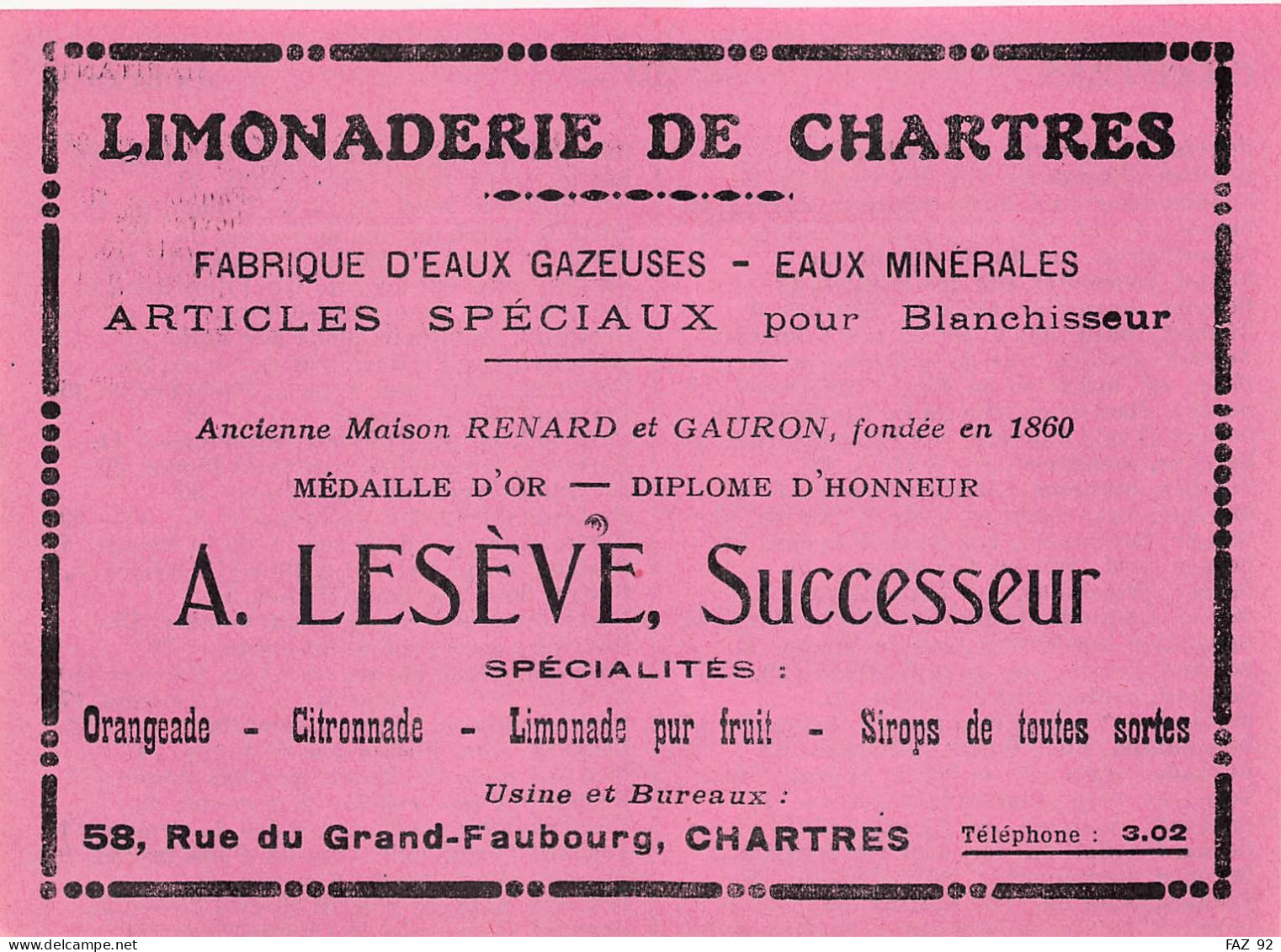 Chartres - Rue Du Grand-Faubourg - Limonaderie De Chartres - A. Lesève - Publicités