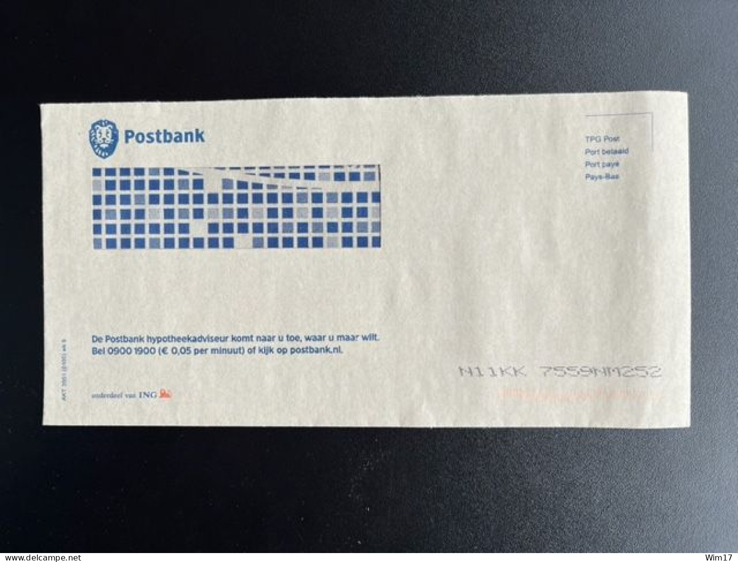 NETHERLANDS 2001? USED ENVELOPE POSTBANK NEDERLAND POSTGIRO AKT 3951 (0105) WK 9 - Covers & Documents