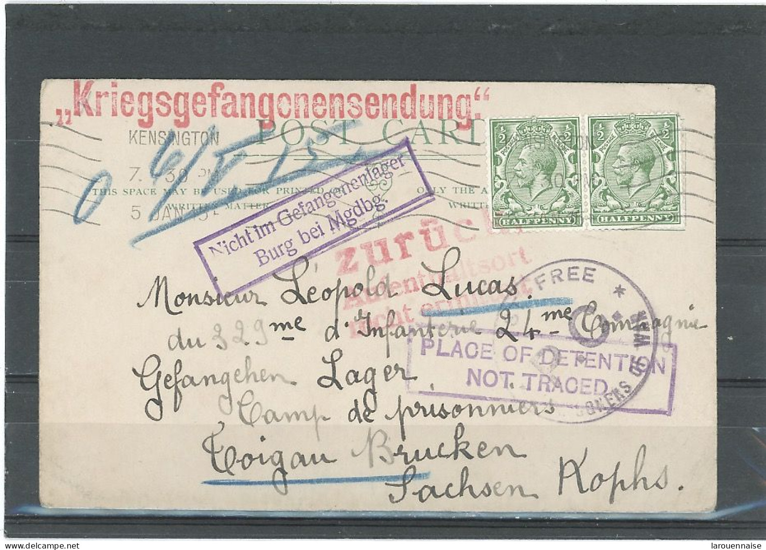 GRANDE BRETAGNE- GUERRE 1914-1918- CPA A DESTINATION D' UN PRISONNIER DE GUERRE EN ALLEMAGNE(BUEG B. MGDBG ) - Storia Postale