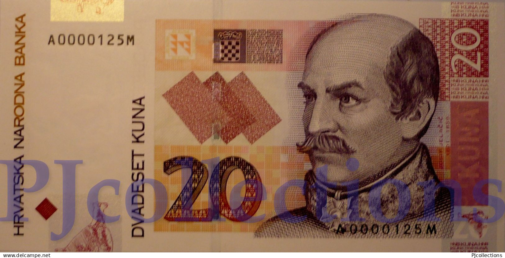 CROATIA 20 KUNA 2001 PICK 39a UNC LOW SERIAL NUMBER "A00001**" - Croazia