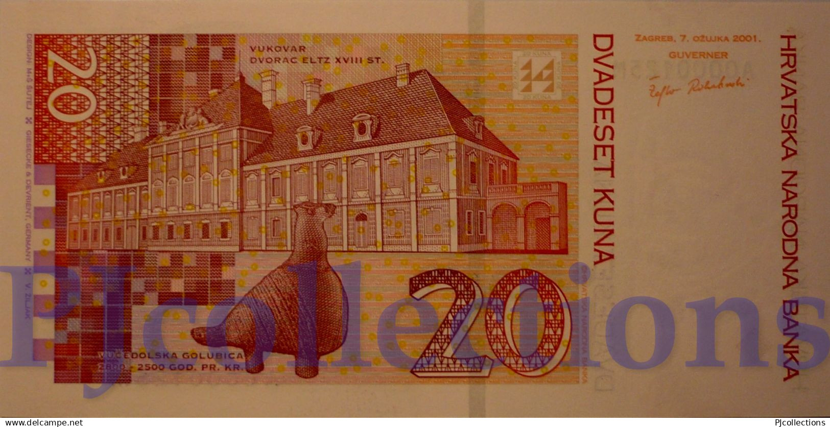 CROATIA 20 KUNA 2001 PICK 39a UNC LOW SERIAL NUMBER "A00001**" - Kroatien