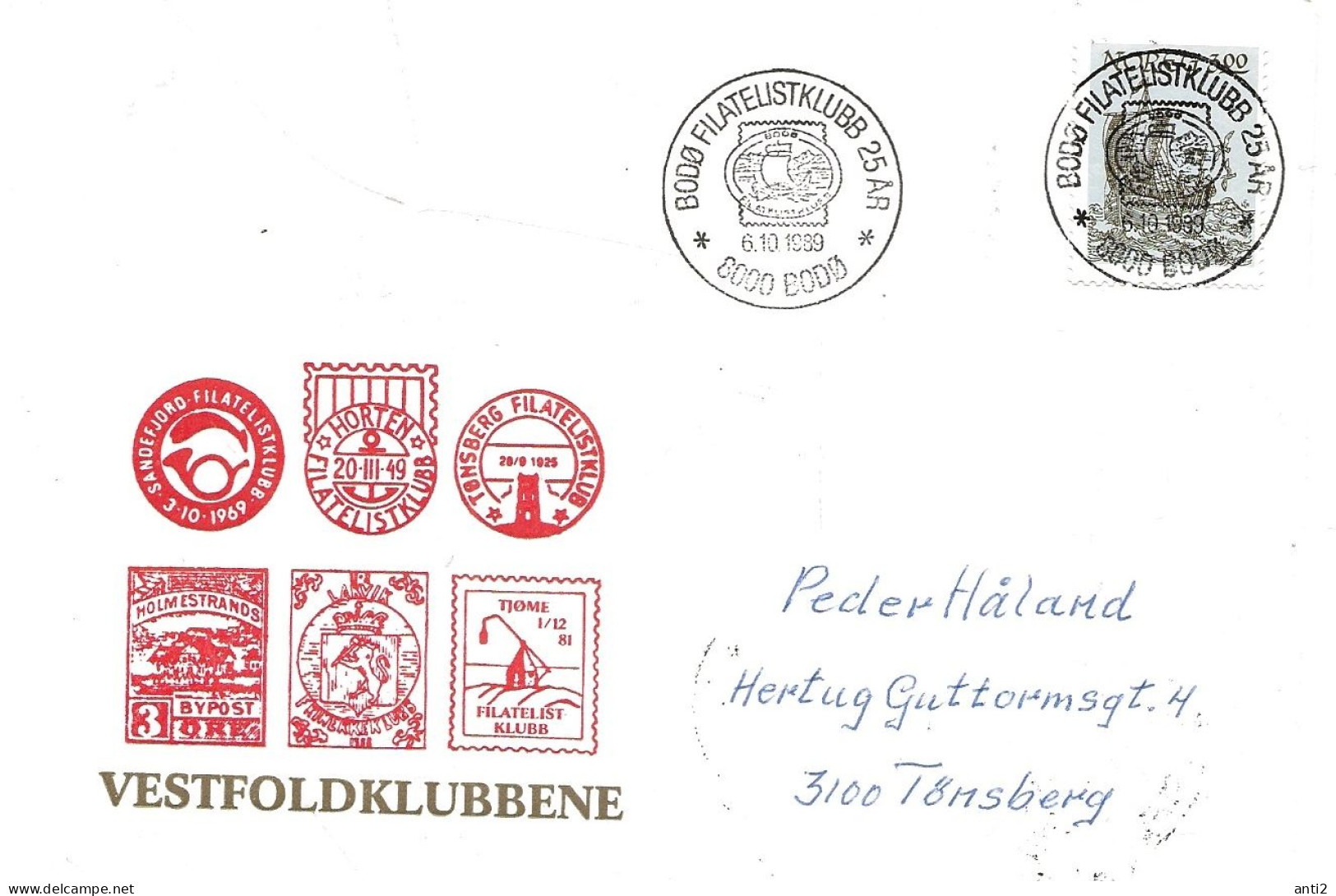 Norway 1989 Cover With Special Cancellation Bodø Filatelistklubb 25 år,  6.10.1989  On Mi  892 Nordlandsjakt - Storia Postale